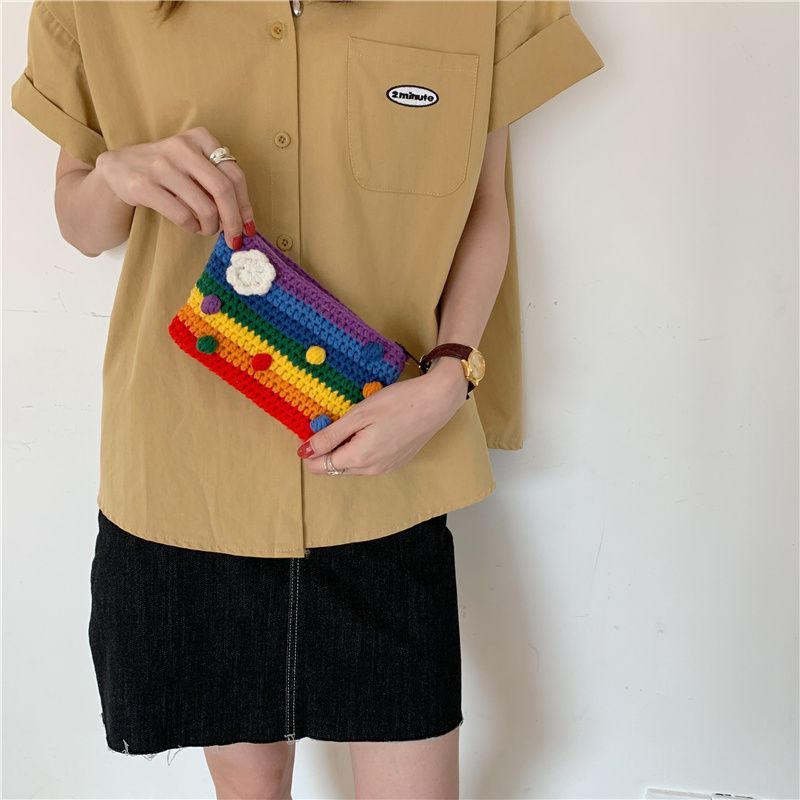 Super Cute Rainbow Knitted Coin Purse