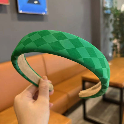 Retro Fashion Leather High Skull Top Chessboard Lattice Sponge Headband