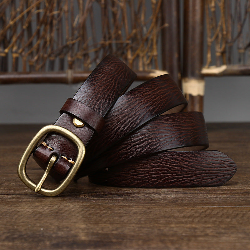 Handmade Vintage Copper Buckle Genuine Leather Belt