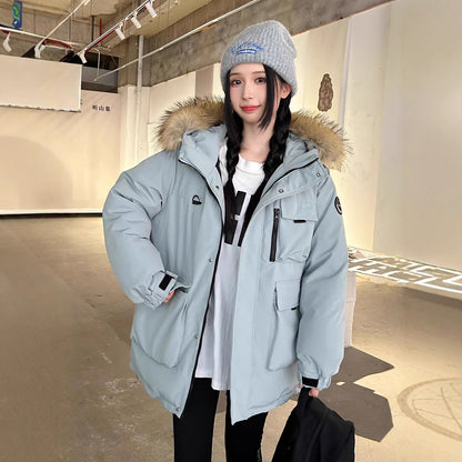 Warm Large Fur Collar Cotton Clothes Women