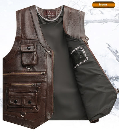 Genuine Leather Vest Man First-Layer Cowhide Motorcycle Essential Biker Core