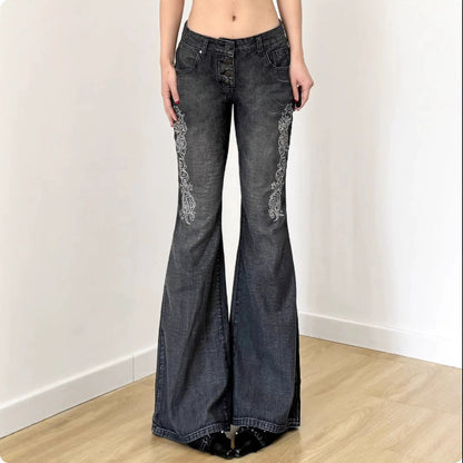 Dark Style Vintage Printed Washed Old Skinny Jeans