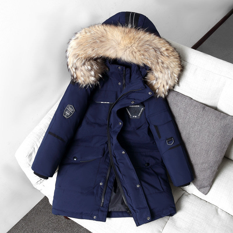 The Grand Arctic: Plus-Size Fur-Collar Mid-Length Down Jacket