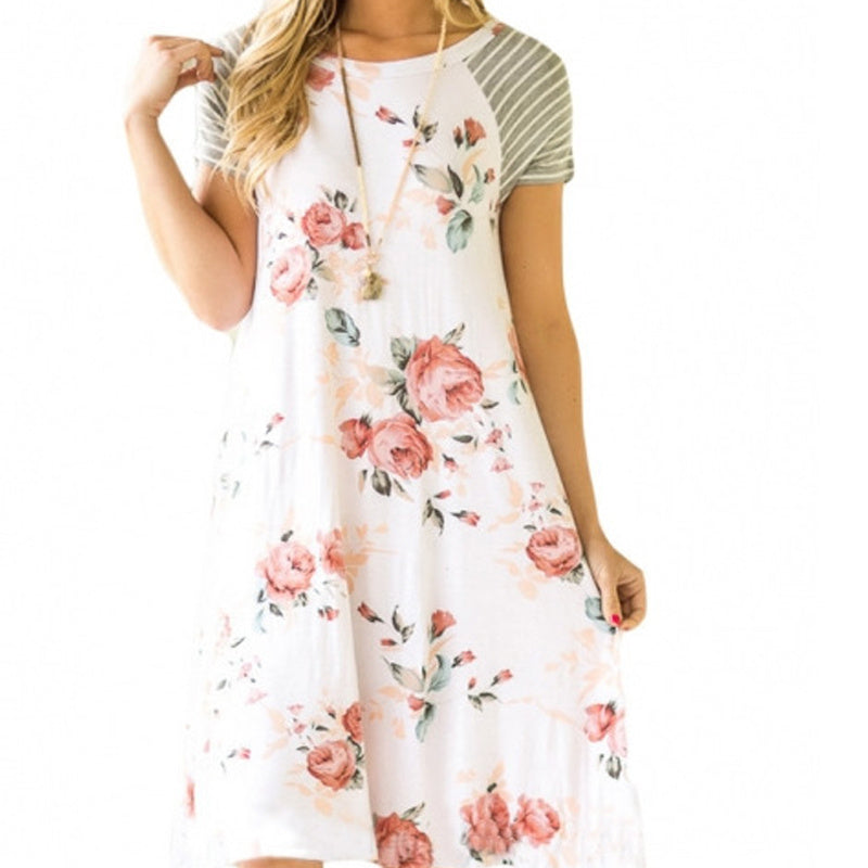 Ladies' short sleeve round neck big swing dress