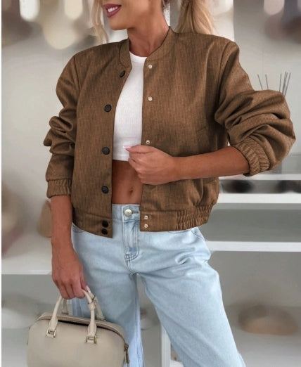 Pocket Cardigan Solid Color Autumn And Winter Corduroy Button Casual Trend Jacket Coat Top