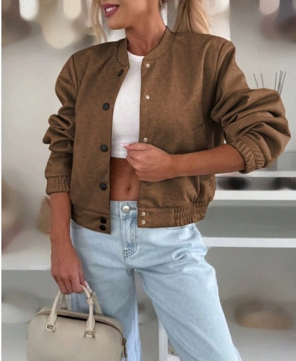 Pocket Cardigan Solid Color Autumn And Winter Corduroy Button Casual Trend Jacket Coat Top