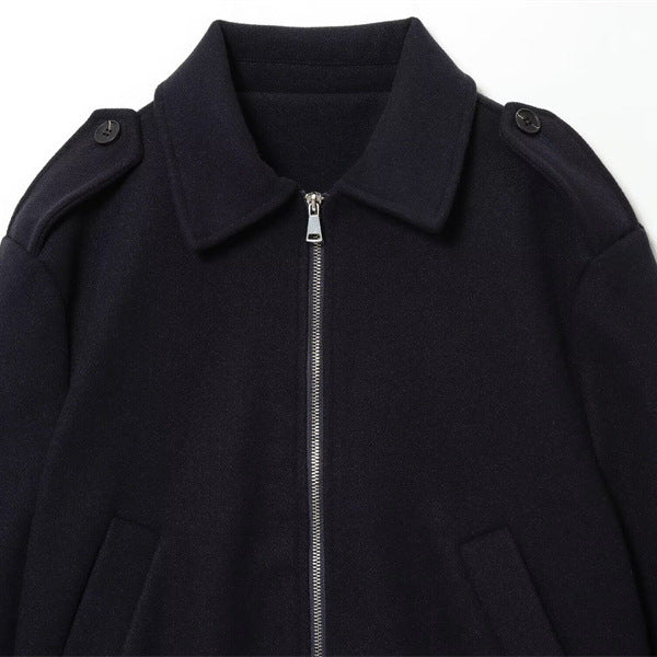Women's Navy Blue Turn-down Collar Coat