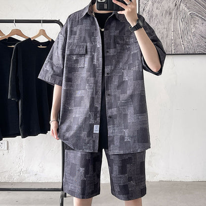 Hong Kong Style Five-Point Retro Trendy Two-Piece Suit