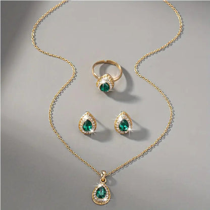 Jewelry Suit Women's Water Drop Gem Series Necklace Earring Ring Bracelet Four-piece Set