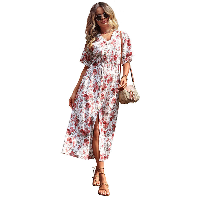 Casual Ladies Fashion Short Sleeve Printed Dress