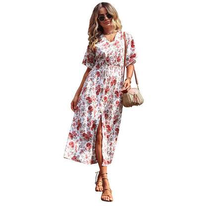 Casual Ladies Fashion Short Sleeve Printed Dress