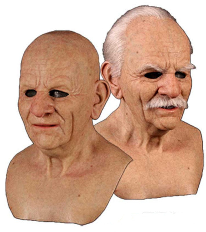 Realistic Old Man Halloween Mask | White Hair & Beard Full-Head Costume Headpiece