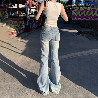 American Retro Low Waist Hot Girl Bell-bottom Pants Slim Fit Slimming Stretch All-matching Jeans