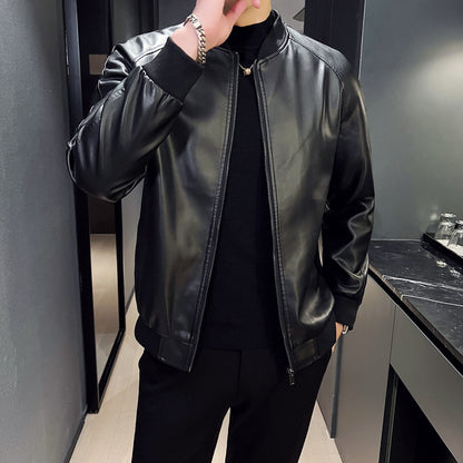 Mens Slim Fit Trendy Handsome Washed Leather Jacket Distressed Refinement