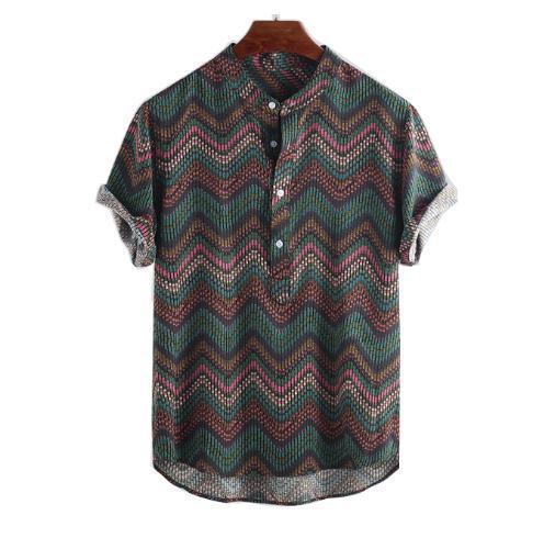 V-neck wave print short sleeve top