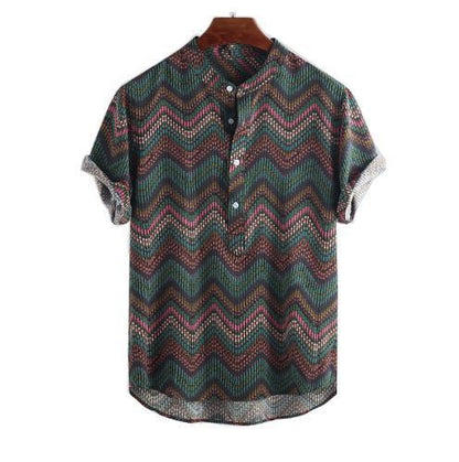 V-neck wave print short sleeve top