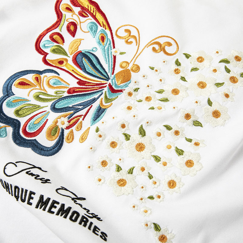Short-sleeved T-shirt Butterfly Light-changing Embroidery Chinese Style