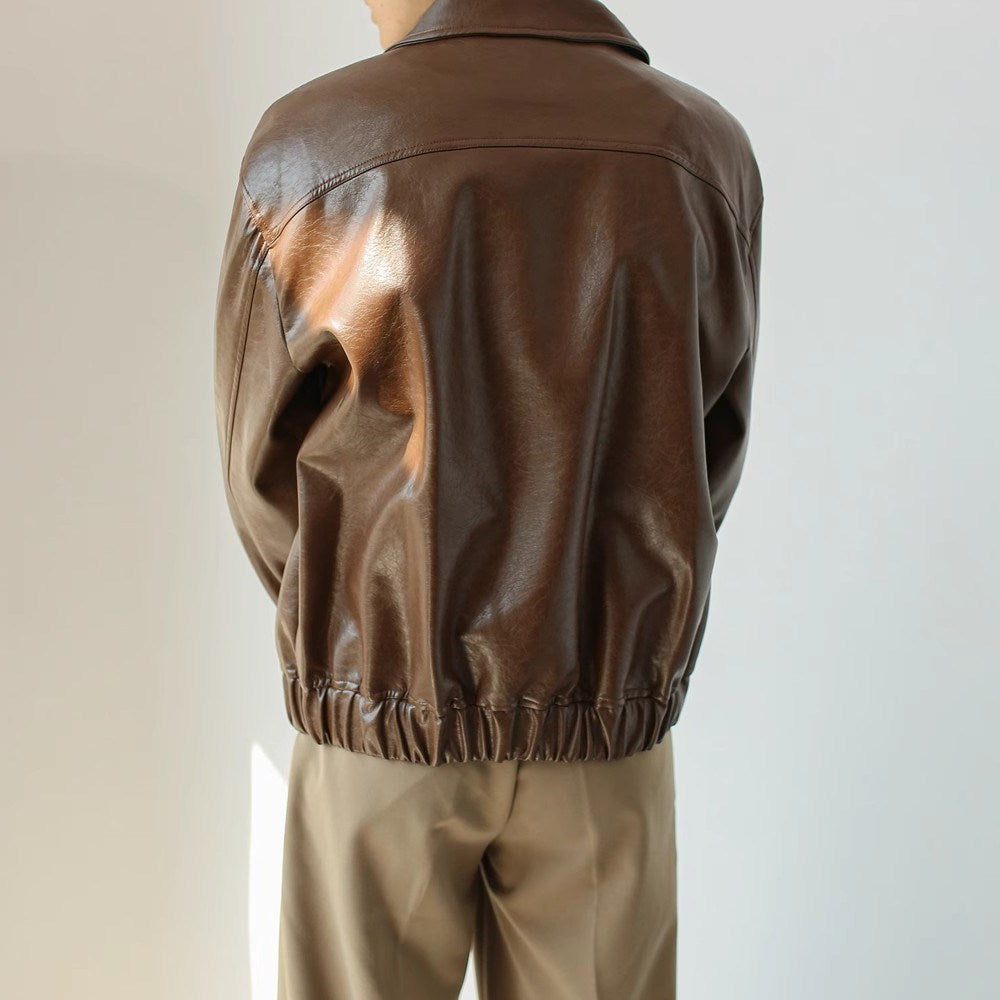 Mens Retro Short Personalized Leather Coat Vintage Individuality