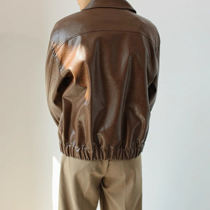 Mens Retro Short Personalized Leather Coat Vintage Individuality