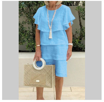 Ladies Short Sleeve Fashion Solid Color Dress