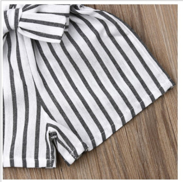 Bow Strap Striped One-Piece Children's Dress