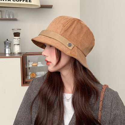 Corduroy Fisherman Hat Children's Autumn And Winter High-grade Hepburn Style