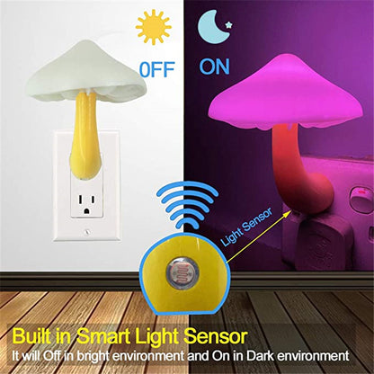 LED Mushroom Night Light | EU/US Plug-In Light Sensor Wall Lamp for Bedroom & Home Décor