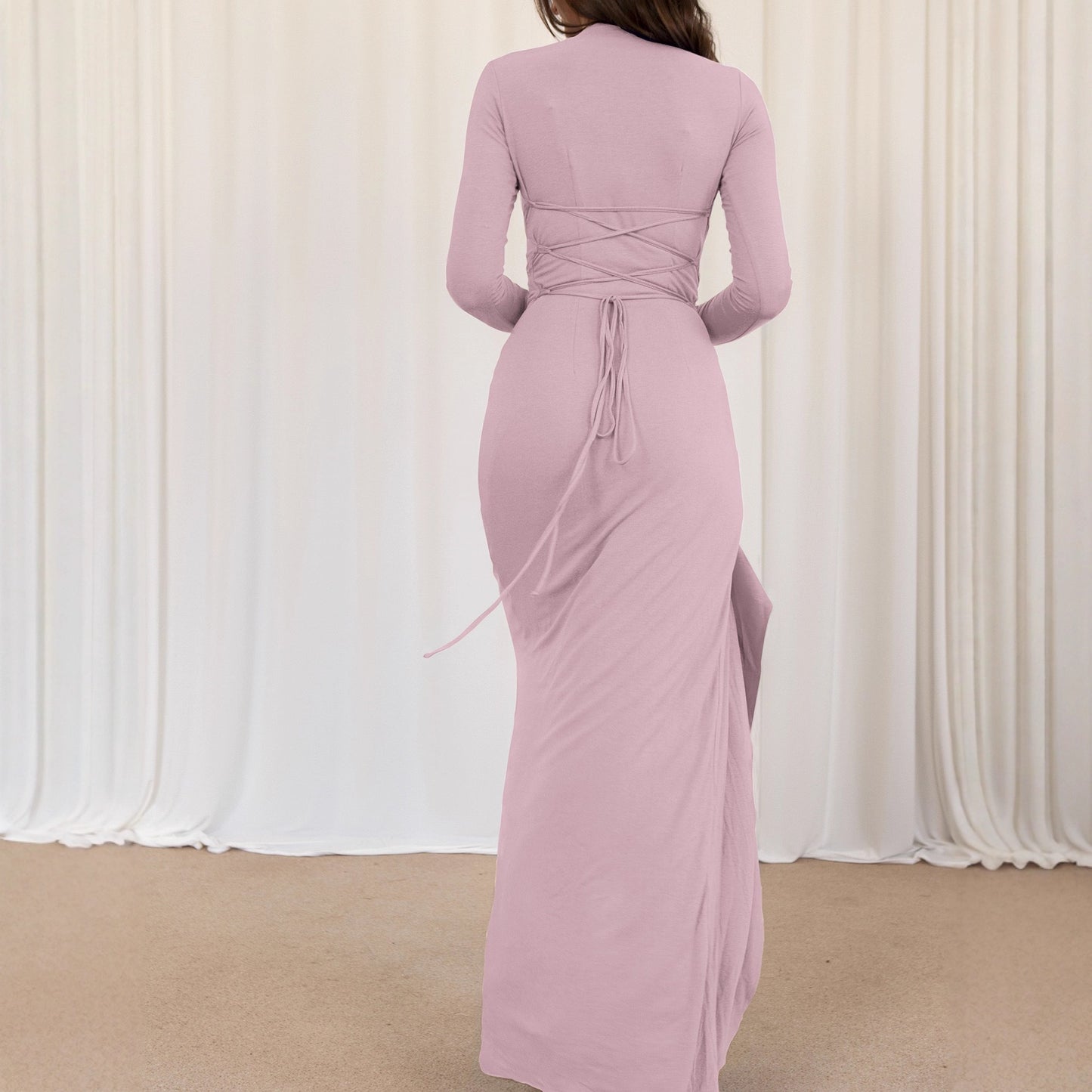 Fashionable Solid Color Round-neck Slim-fit Dress With An Irregular Slit