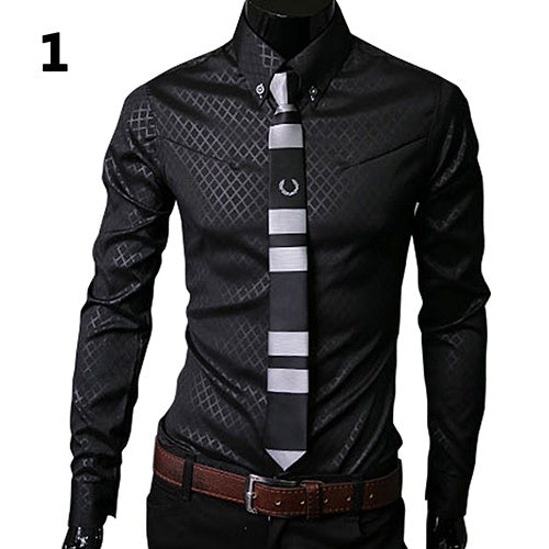 Dark Plaid Solid Color Long-Sleeve Business Shirt Executive Poise