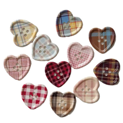 Cute Style Plaid Heart Button