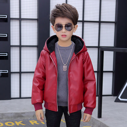 The Padded Biker: PU Leather Hooded Padded Performance Coat