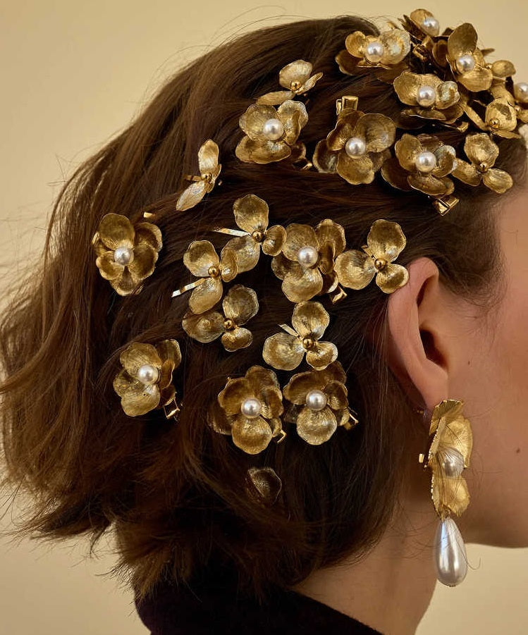 Gold Flower Pearl Barrettes Fashion Bridal Hair Accessories