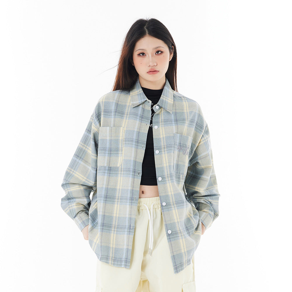 Loose Plaid Long Sleeve Shirt Men And Women