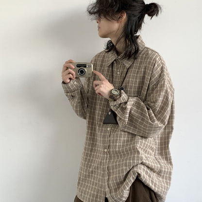 Retro Long Sleeve Plaid Shirt For Men