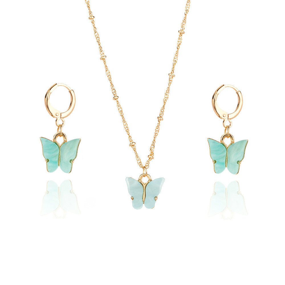 Color Acrylic Butterfly Earrings And Necklace Set