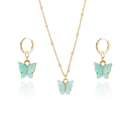 Color Acrylic Butterfly Earrings And Necklace Set