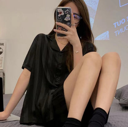 Women's Ice Silk Long Sleeve Home Pajama Set