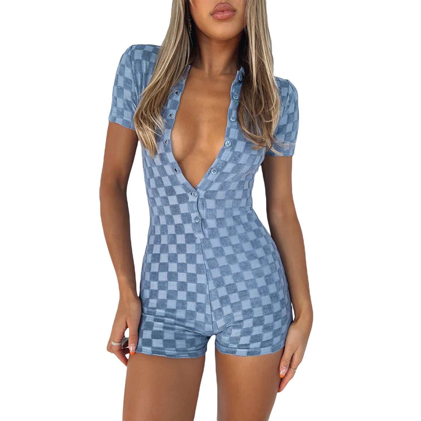 Ladies Plaid Print Cardigan Body Shorts