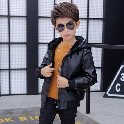 The Padded Biker: PU Leather Hooded Padded Performance Coat