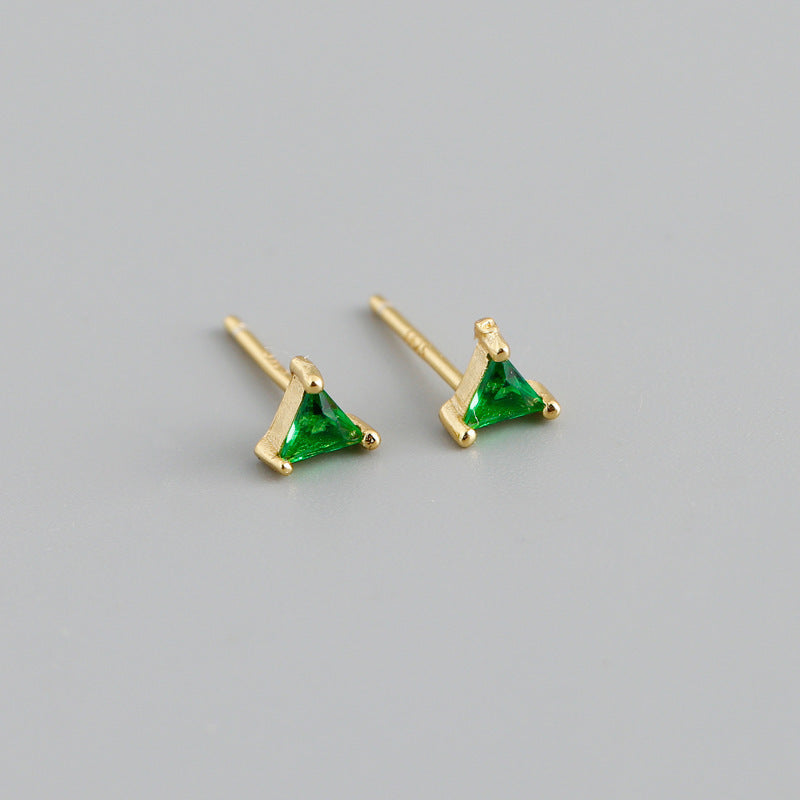 Simple Triangle Color Zircon Stud Earrings S925 Silver