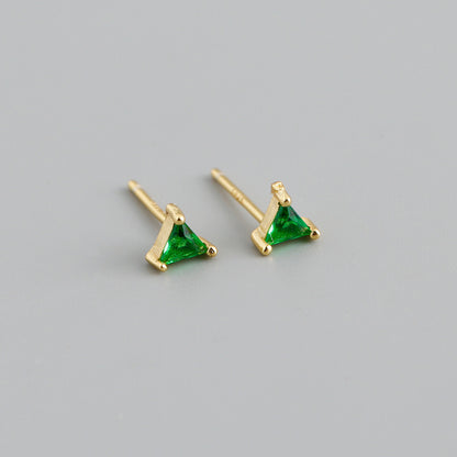 Simple Triangle Color Zircon Stud Earrings S925 Silver