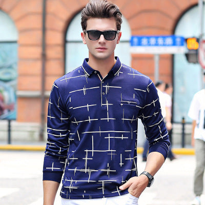 Ali tiger randsome Long Sleeve Shirt Men's fashion leisure mercerized cotton silk autumn Korean slim lapels