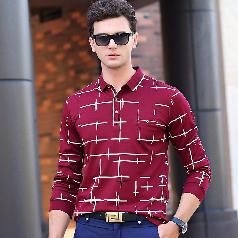 Ali tiger randsome Long Sleeve Shirt Men's fashion leisure mercerized cotton silk autumn Korean slim lapels