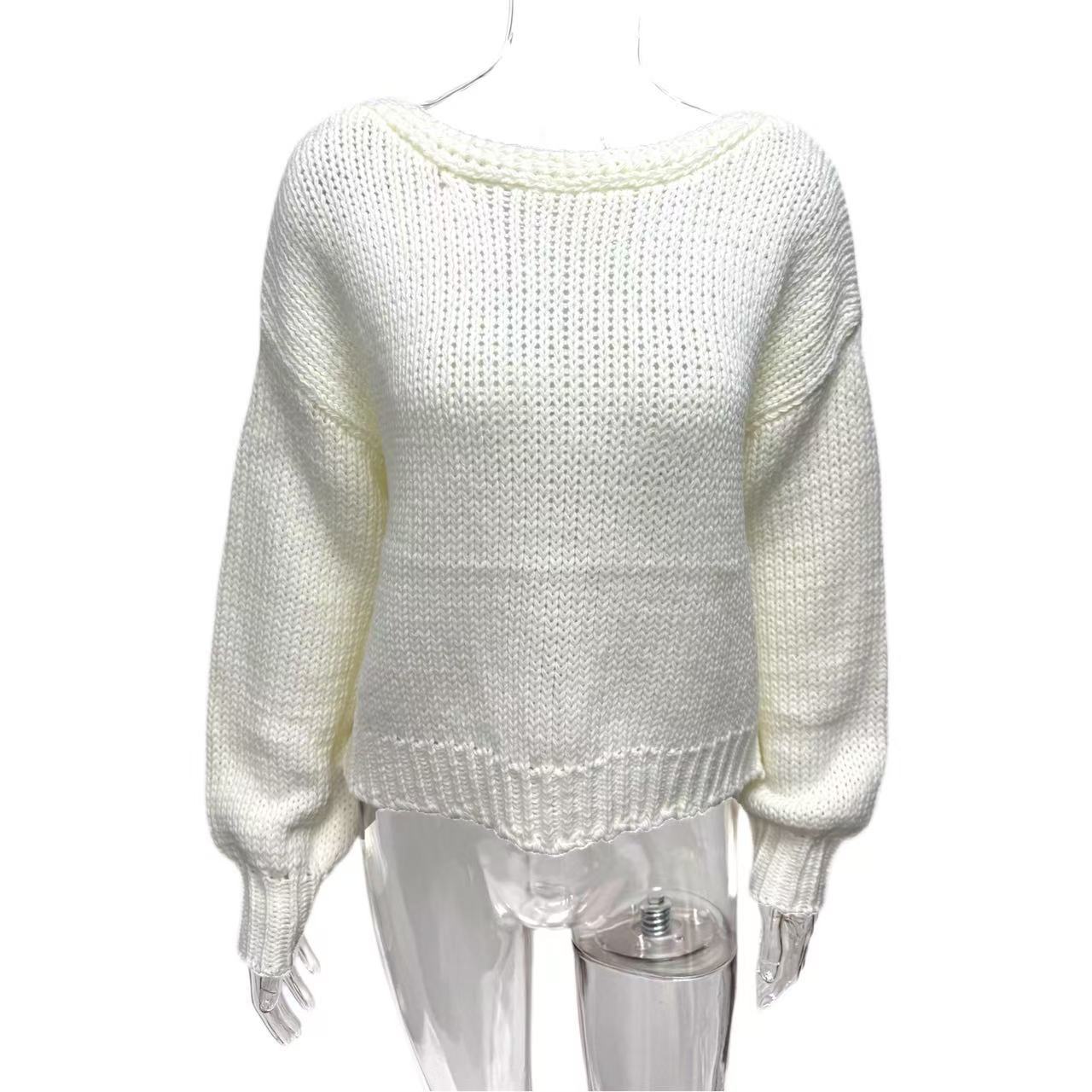 Backless Lace Up Long Sleeve Loose Sweater