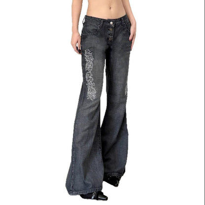 Dark Style Vintage Printed Washed Old Skinny Jeans