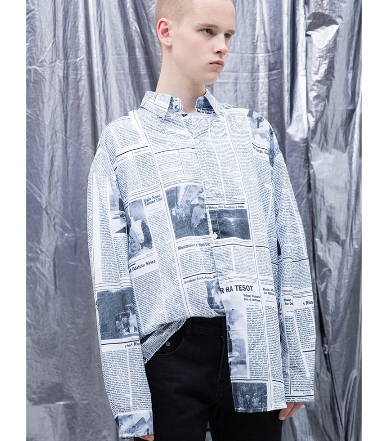 Full-length Print Casual Long-sleeved Men's Shirt Flower Shirt