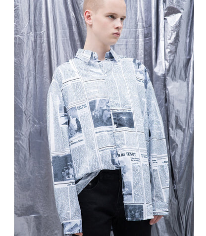 Full-length Print Casual Long-sleeved Men's Shirt Flower Shirt