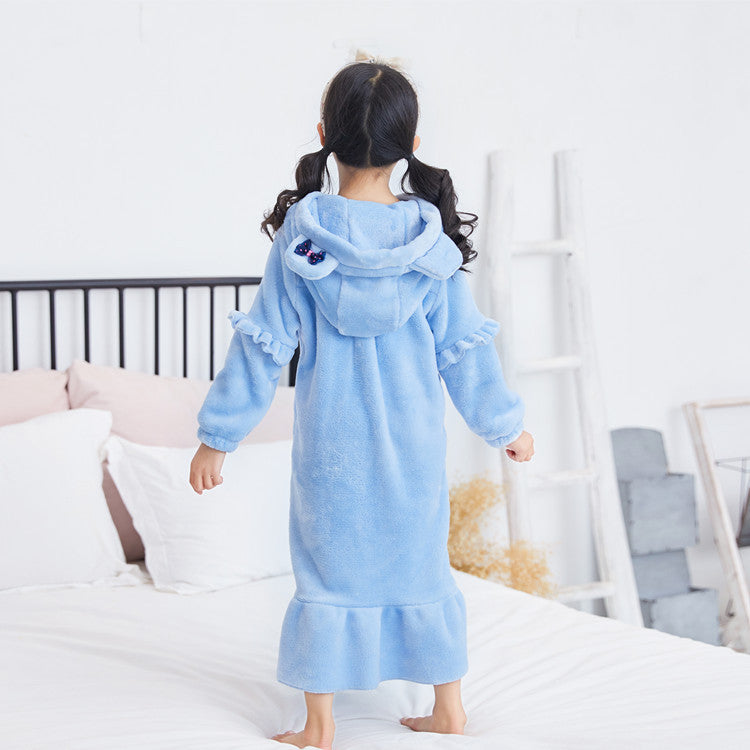 The Moon Pocket: Warm Coral Fleece Hooded Nightdress
