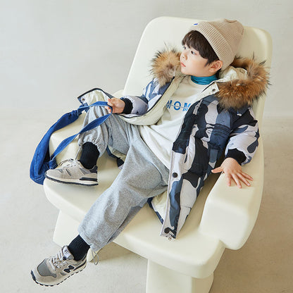 The Arctic Crest: Big Fur Collar Mid-Length Thickened Winter Coat