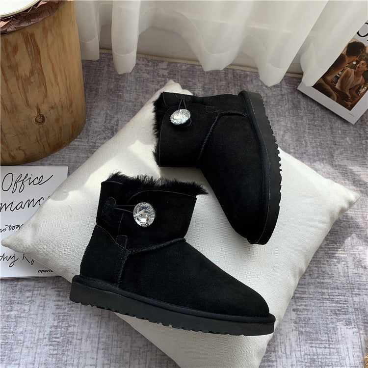 Women's mid-tube flat-bottomed fur snow boots